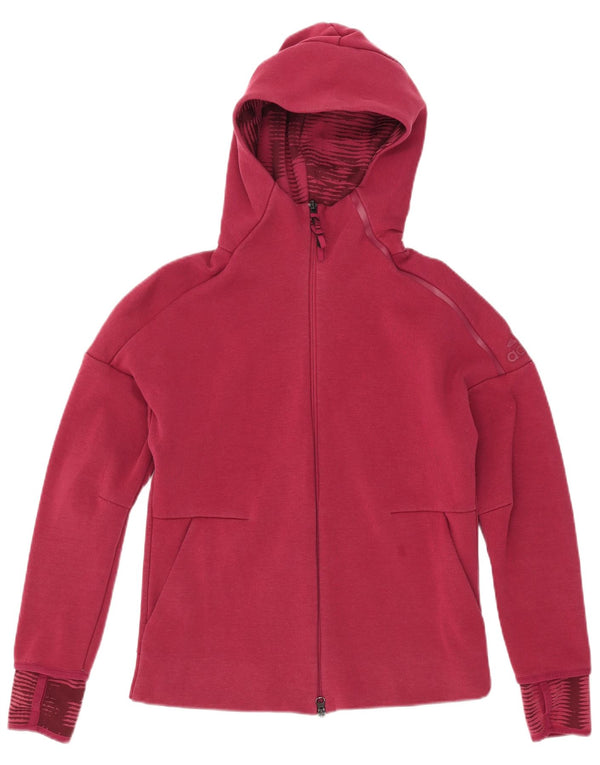 Pulover Adidas pentru femei cu fermoar cu capota UK 14 Medium Burgundy Pinstripe
