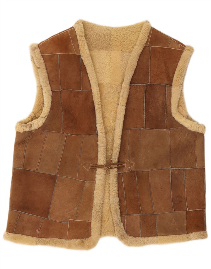 Gilet din shearling vintage pentru bărbați UK 42 XL maro
