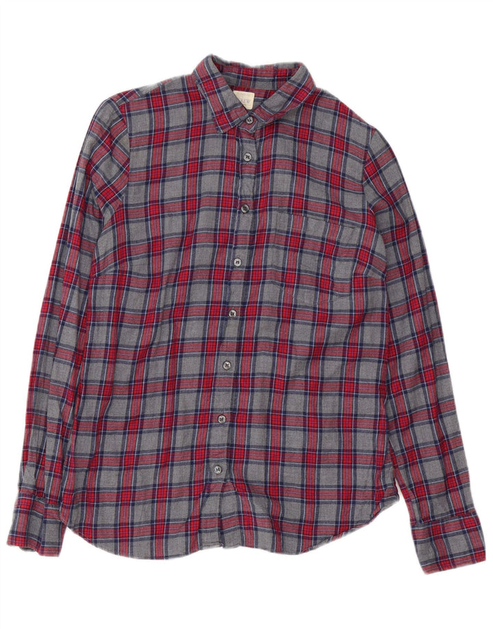 Cămașă de flanel pentru femei J. Crew UK 10, bumbac cu carouri gri mic