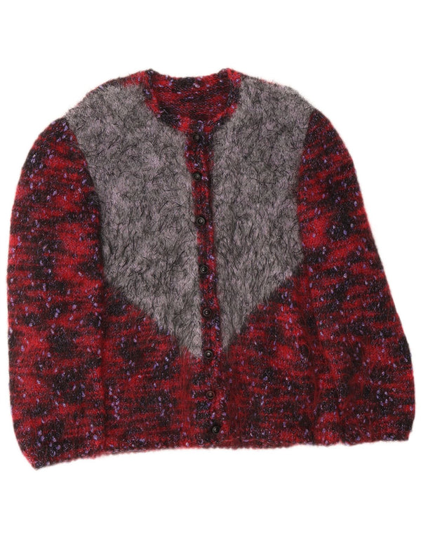 Pulover Cardigan Vintage pentru Damă UK 14 Mare Burgundy Colorblock