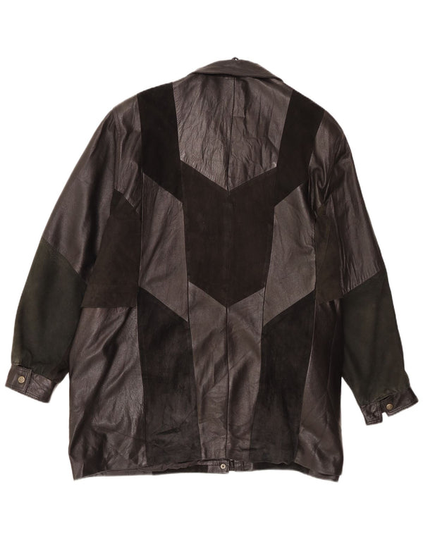 Jachetă din piele vintage pentru femei UK 20 2XL negru mozaic retro