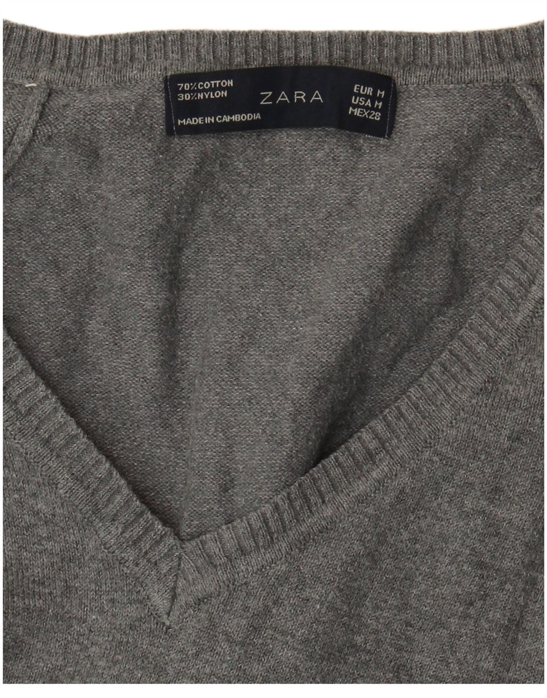 Pulover pentru femeie Zara, cu decolteu în V, UK 12, bumbac gri mediu
