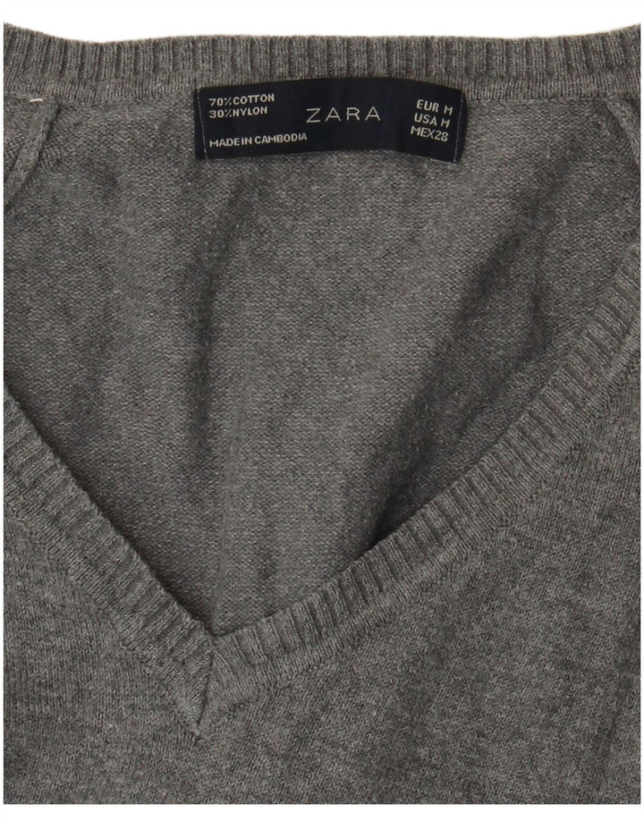 Pulover pentru femeie Zara, cu decolteu în V, UK 12, bumbac gri mediu