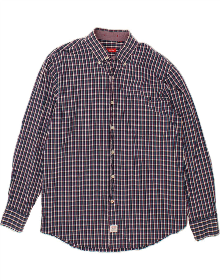IZOD Mens Shirt Medium Navy Blue Check Cotton Vintage Izod and Second-Hand Izod from Messina Hembry 