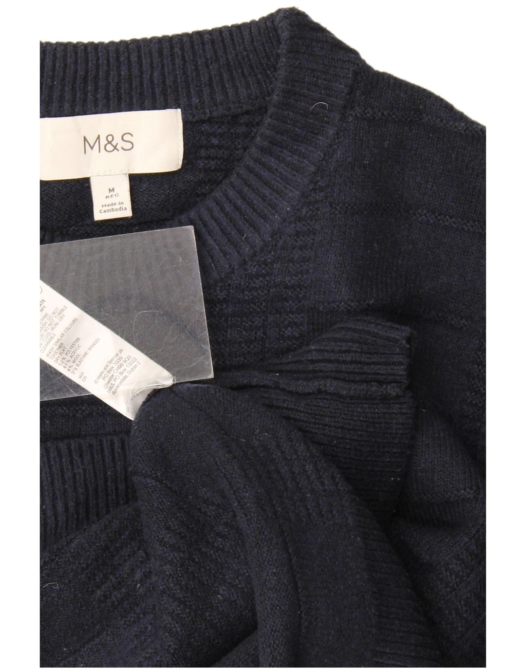 Pulover pentru bărbați Marks & Spencer, cu gât crew, poliester mediu bleumarin