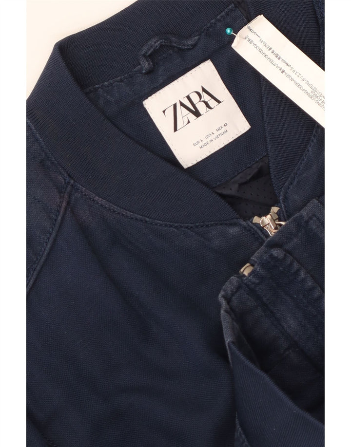 Bomber pentru bărbați ZARA UK 40 mare, albastru, poliester