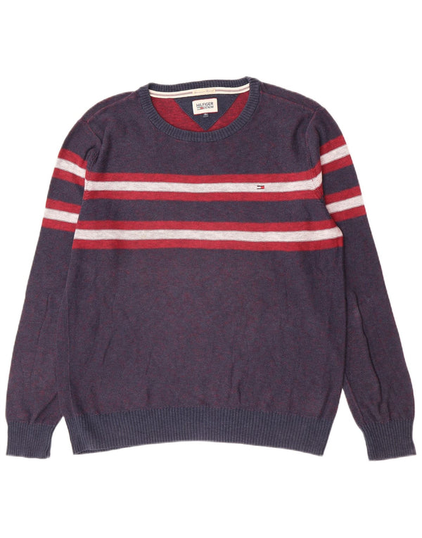 Pulover Tommy Hilfiger pentru băieți, cu decolteu, 14-15 ani, XL, cu dungi albastre