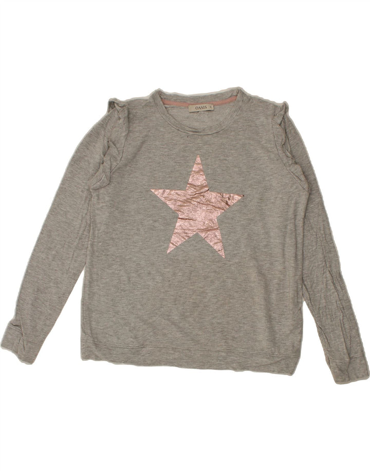 OASIS Womens Graphic Top Long Sleeve UK 12 Medium Grey Vintage Oasis and Second-Hand Oasis from Messina Hembry 