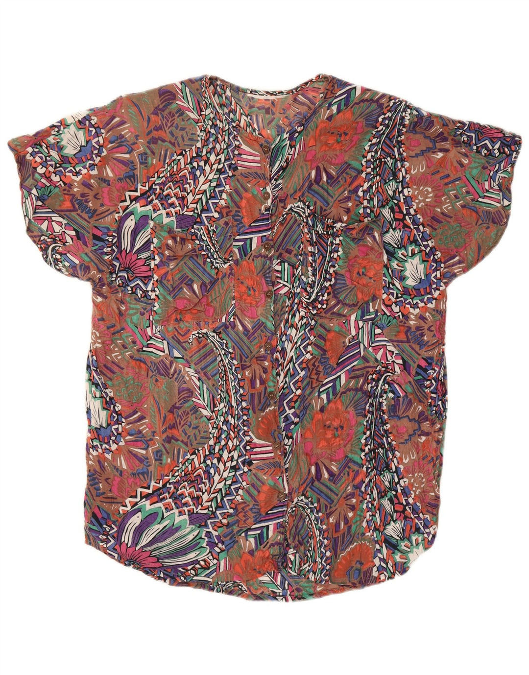 Bluză de cămașă cu model abstract pentru femei vintage UK 14 mare, multicoloră