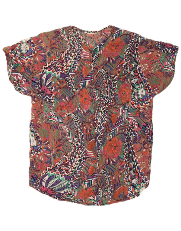 Bluză de cămașă cu model abstract pentru femei vintage UK 14 mare, multicoloră