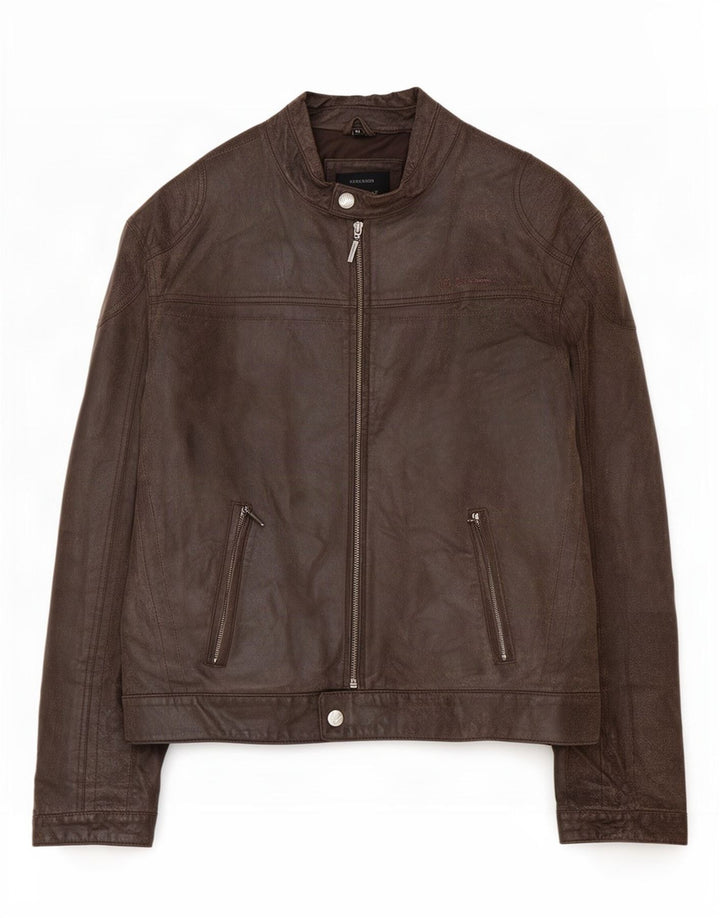 Jachetă motociclist din piele pentru bărbați Ben Sherman UK 38 maro mediu