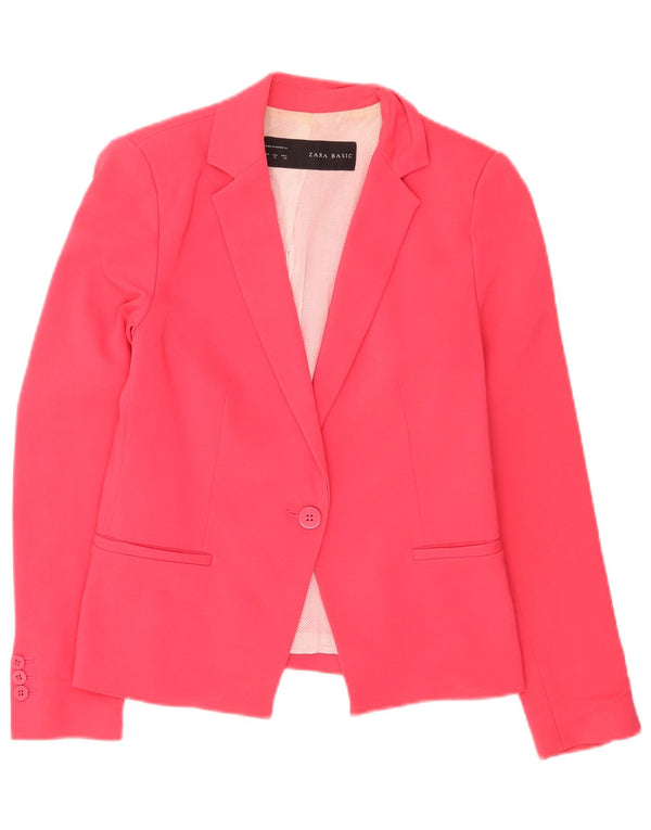 Blazer pentru femei Zara cu 1 nasture UK 12 Poliester roz mediu