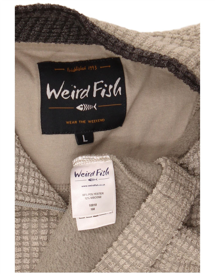 Pulover pentru bărbați Weird Fish, cu fermoar, cu gât, poliester mare, bej