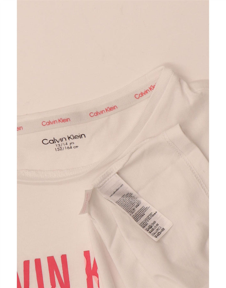 CALVIN KLEIN Tricou Grafic Fete Top 12-13 Ani Bumbac Alb