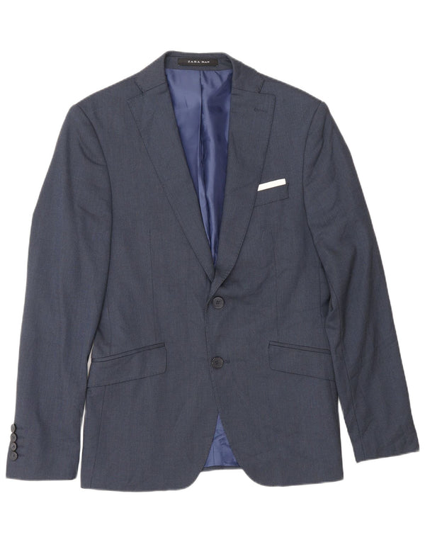 Blazer pentru bărbați Zara cu 2 nasturi EU 46 Mic Viscoză bleumarin