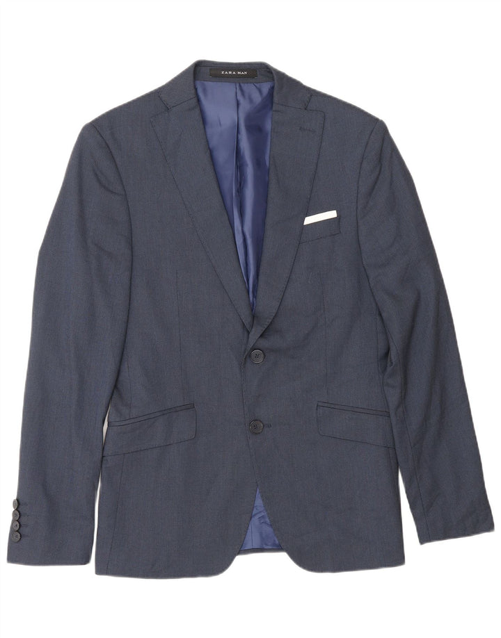 Blazer pentru bărbați Zara cu 2 nasturi EU 46 Mic Viscoză bleumarin