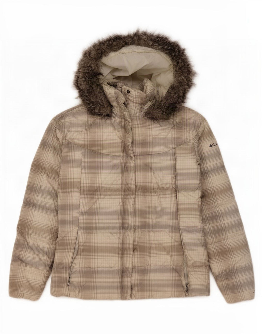 Jachetă căptușită cu glugă Columbia pentru femei UK 18 XL, poliester cu carouri gri