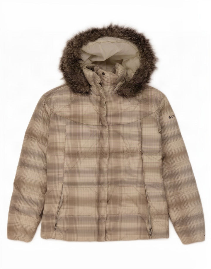 Jachetă căptușită cu glugă Columbia pentru femei UK 18 XL, poliester cu carouri gri
