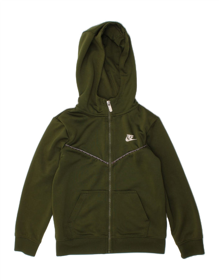 NIKE Boys Zip Hoodie Sweater 6-7 Years Large Khaki Polyester Vintage Nike and Second-Hand Nike from Messina Hembry 