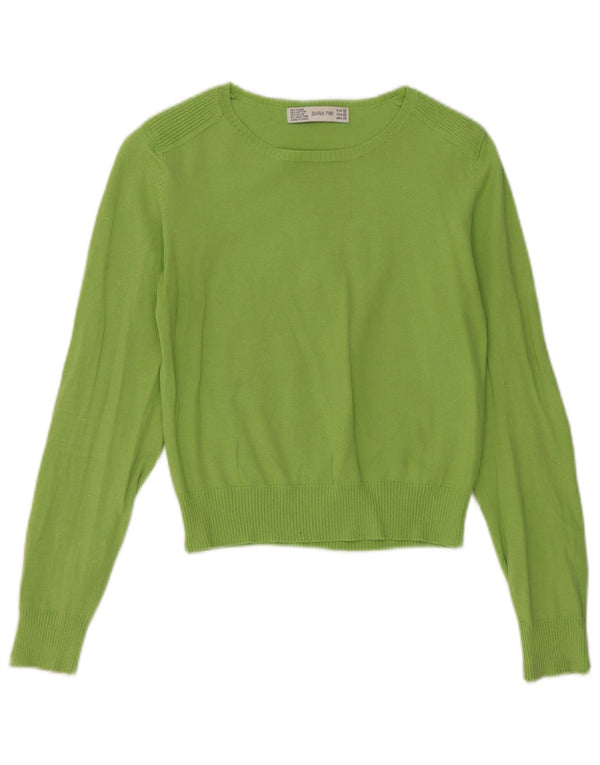 Pulover pentru femeie cu gât de barcă Zara UK 12 Medium Green Ramie