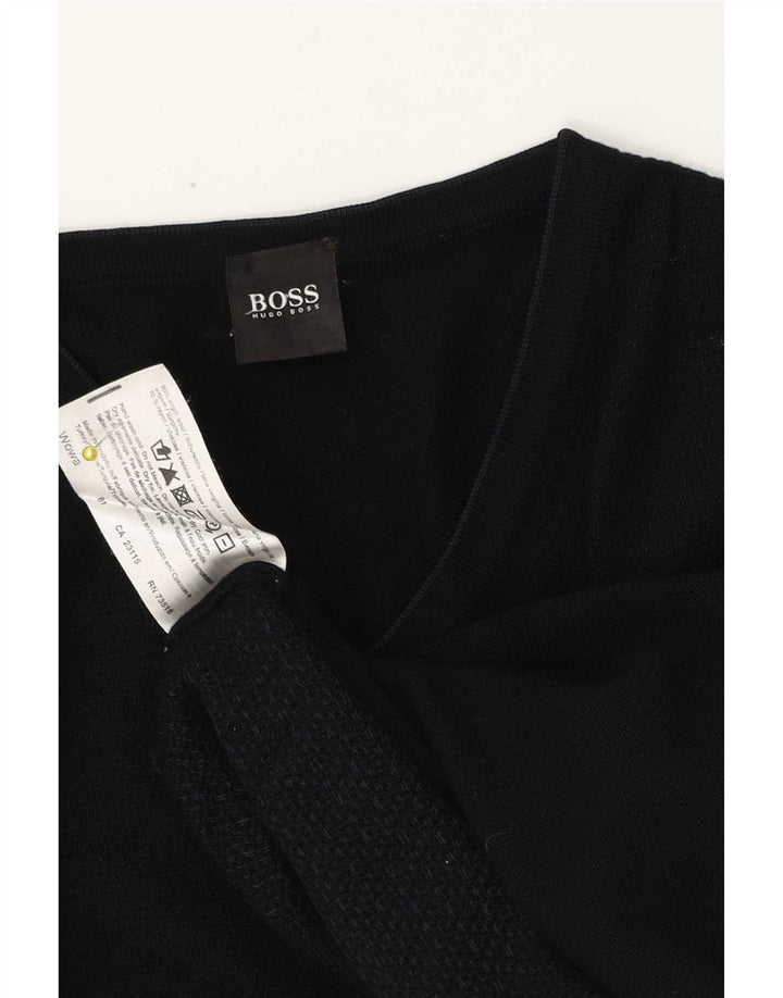 Pulover Hugo Boss pentru bărbați, cu decolteu în V, din lână virgină neagră medie
