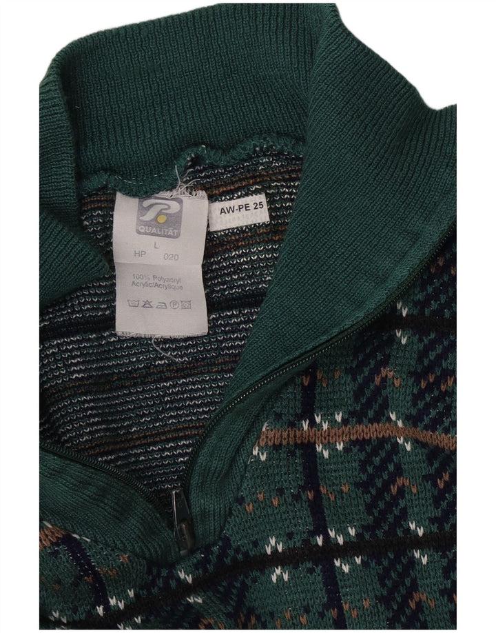 Pulover vintage pentru bărbați, cu fermoar, cu gât, mare, verde, geometric, poliacrilic