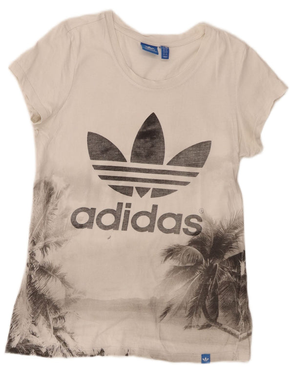 Tricou grafic Adidas pentru femei Top UK 14 Medium White Floral Bumbac