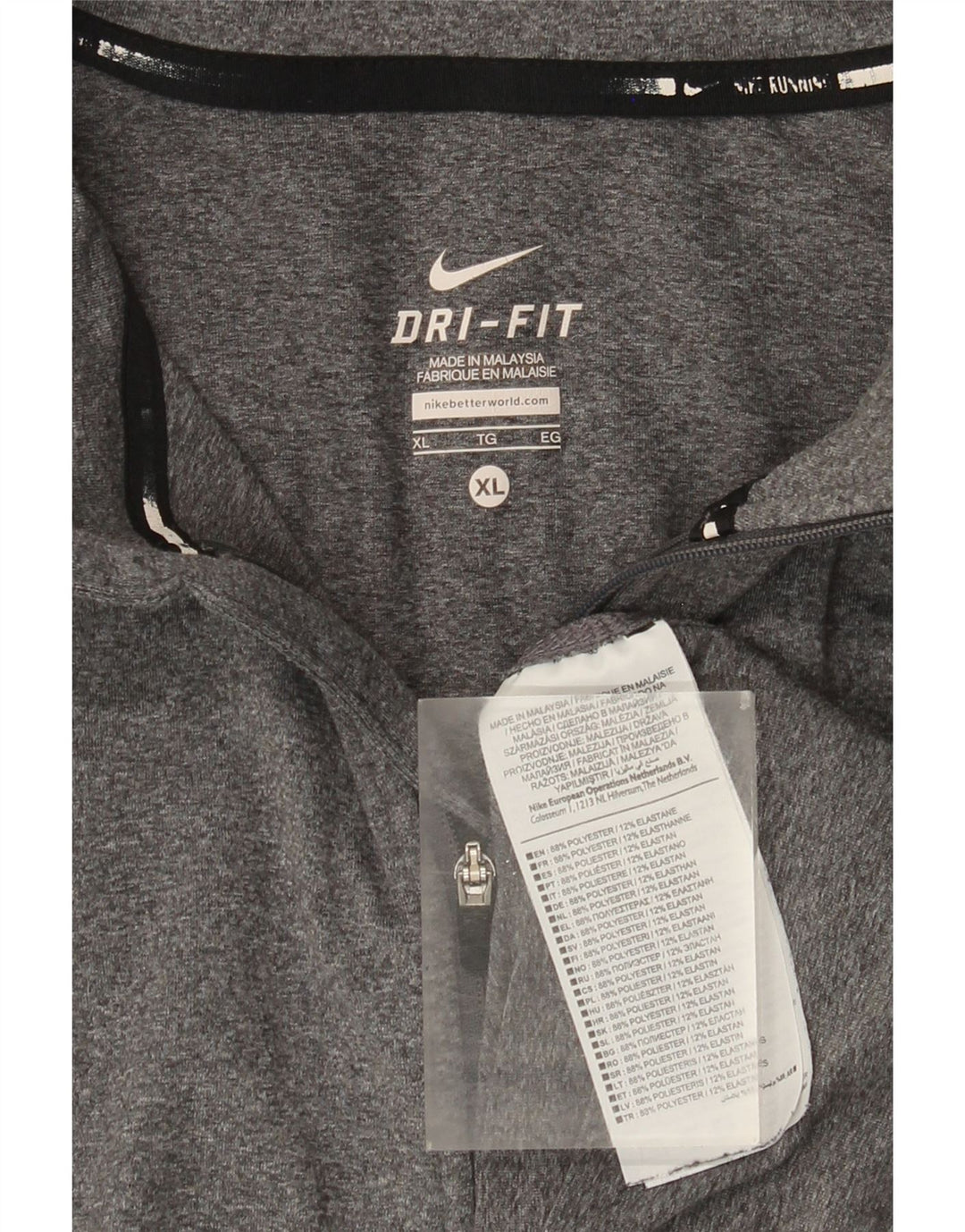 Tricou pentru bărbați Nike Dri Fit, cu fermoar, cu gât, cu mânecă lungă, XL, poliester cu pături gri