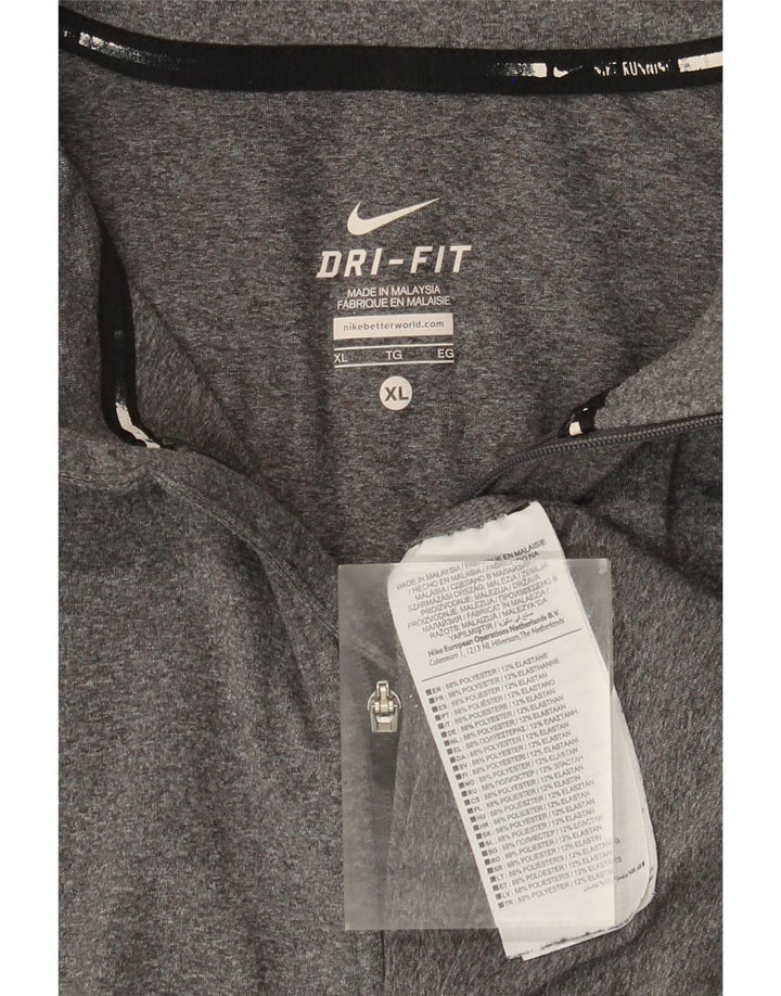 Tricou pentru bărbați Nike Dri Fit, cu fermoar, cu gât, cu mânecă lungă, XL, poliester cu pături gri