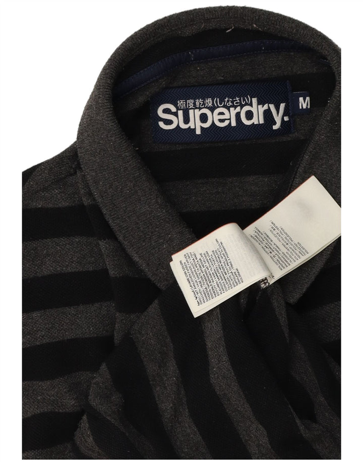 Tricou polo pentru bărbați Superdry, bumbac cu dungi gri mediu
