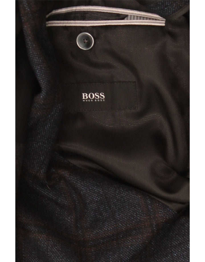 Blazer pentru bărbați Hugo Boss cu 2 nasturi EU 56 3XL Lână cu carouri bleumarin