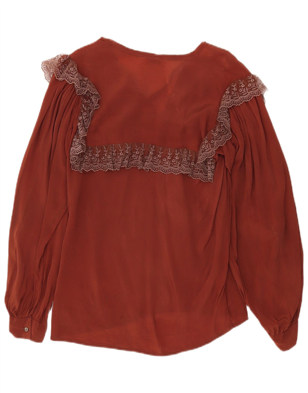 Bluză vintage cu mânecă lungă transparentă pentru femei IT 42 Maro mediu Floral