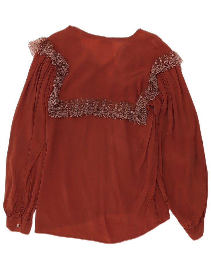 Bluză vintage cu mânecă lungă transparentă pentru femei IT 42 Maro mediu Floral