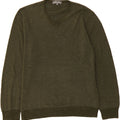MARKS & SPENCER Mens V-Neck Jumper Sweater XL Khaki Acrylic Vintage Marks & Spencer and Second-Hand Marks & Spencer from Messina Hembry 