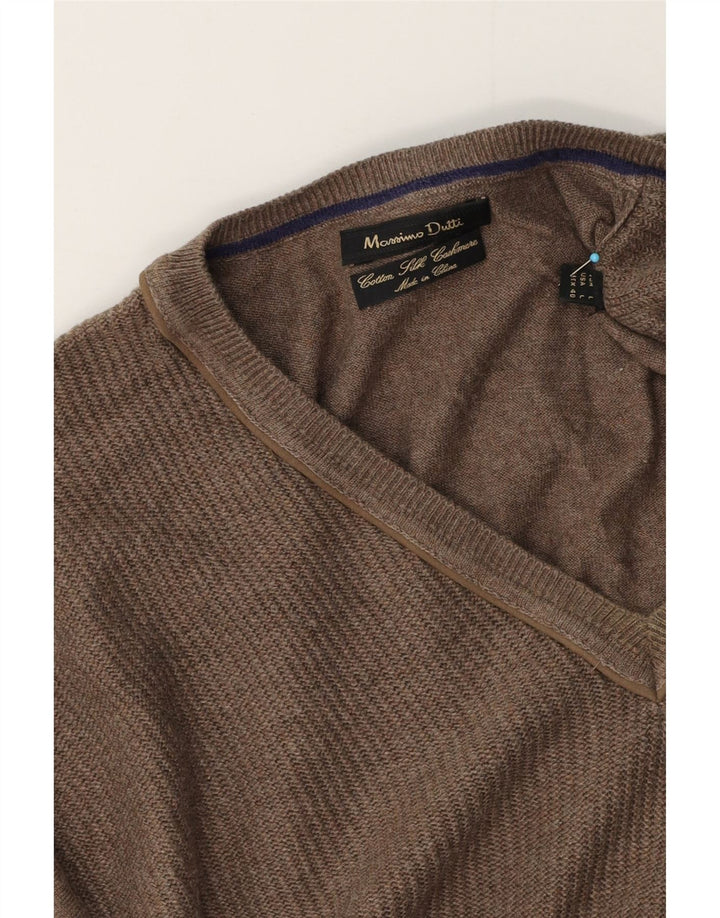 Massimo Dutti Pulover cu decolteu în V pentru bărbați, bumbac maro mare