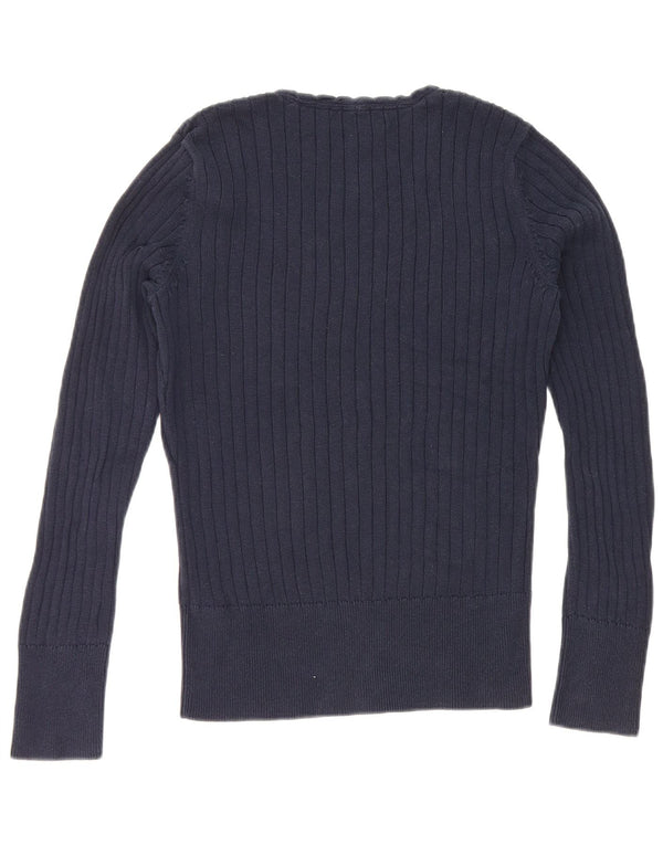 Tommy Hilfiger Womens V-Neck Jumper Sweater UK 12 Medium Navy Blue Cotton