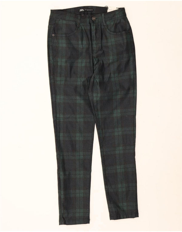 Zara Mens Skinny Casual Trousers EU 38 Small W30 L26 Green Check Cotton
