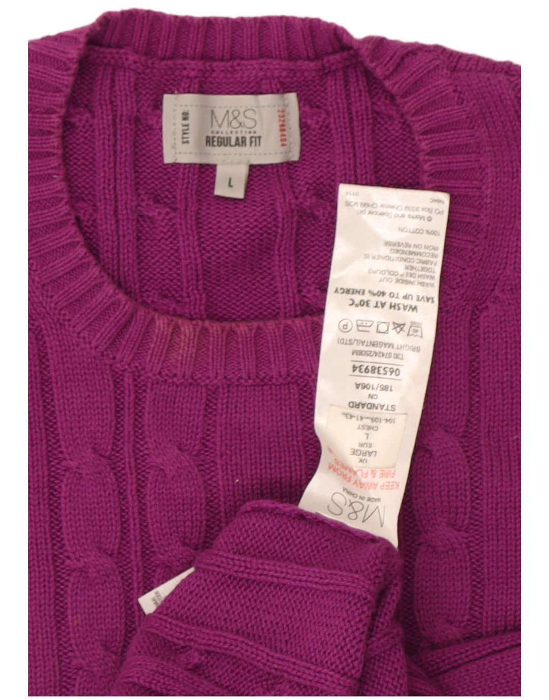 Pulover pentru bărbați Marks & Spencer cu gât roșu, bumbac mare violet