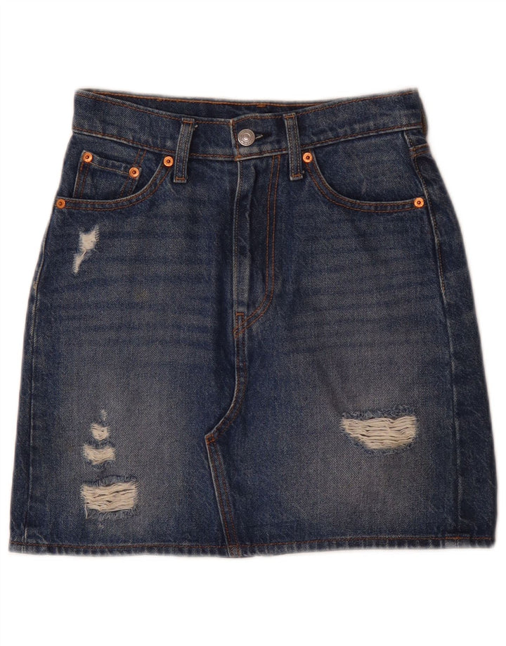 Fusta Levi's Denim Distressed W24 XS Bumbac Albastru