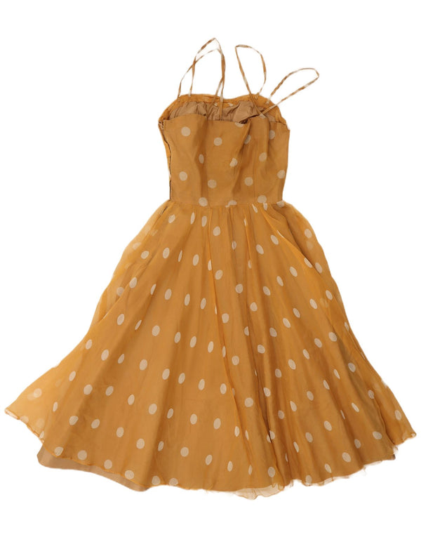 Rochie vintage pentru femei în linie A UK 8, galbenă, buline mici