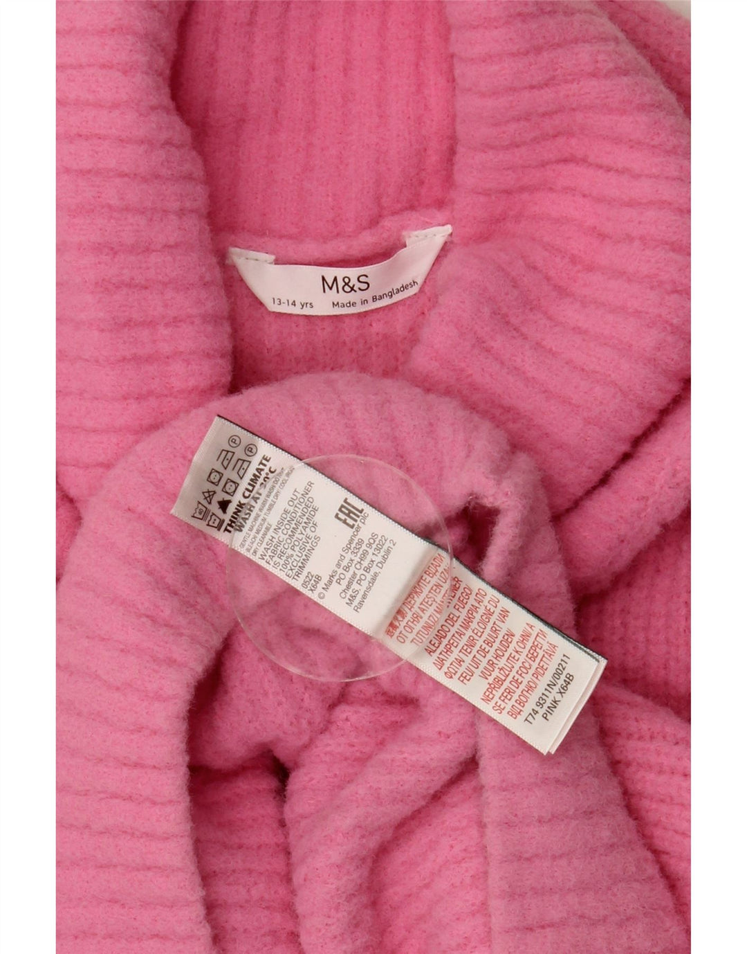 Pulover pentru fete Marks & Spencer cu gât rulat 13-14 ani, roz poliamidă