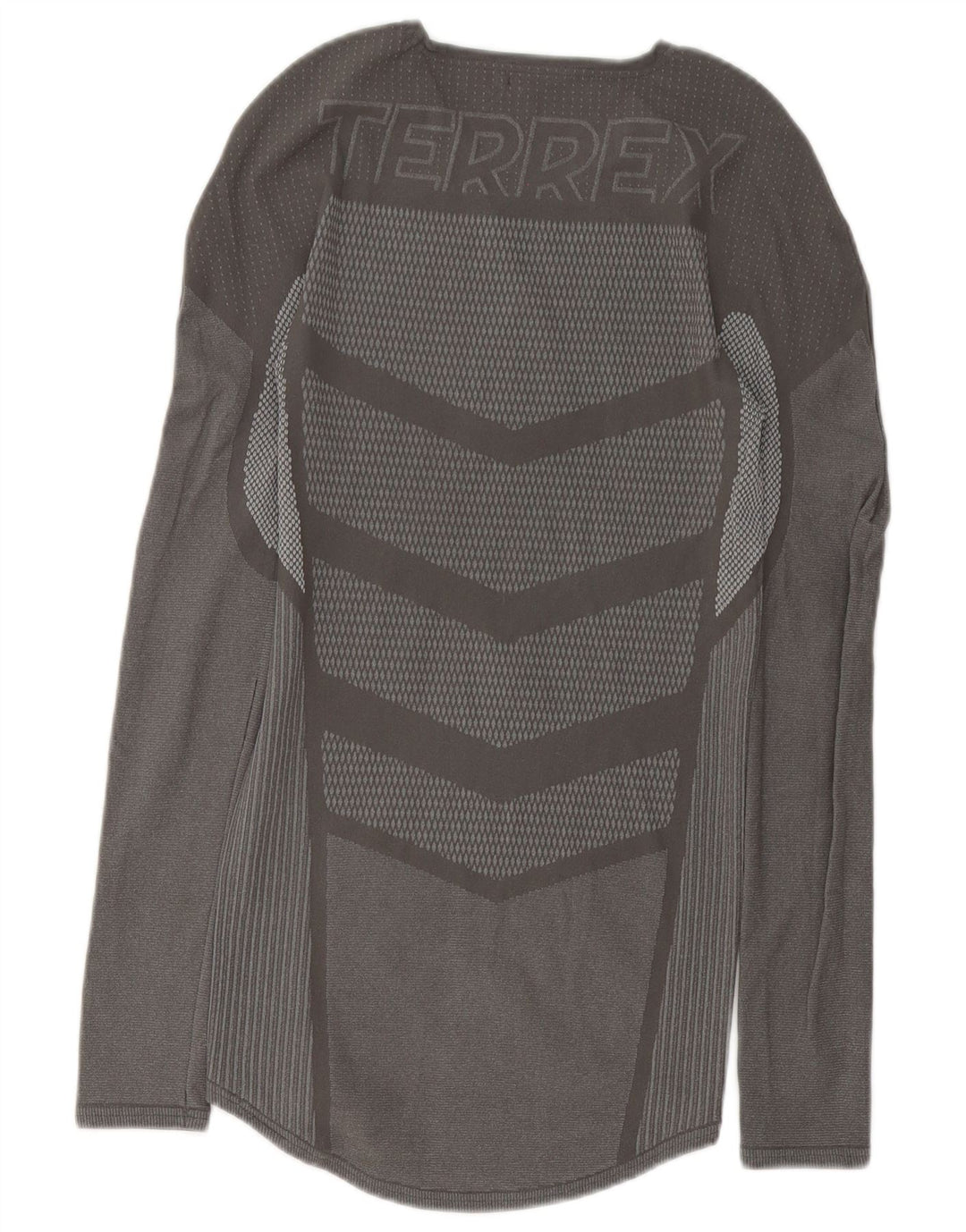 Adidas Terrex Graphic Top cu mânecă lungă, gri mediu, poliester geometric