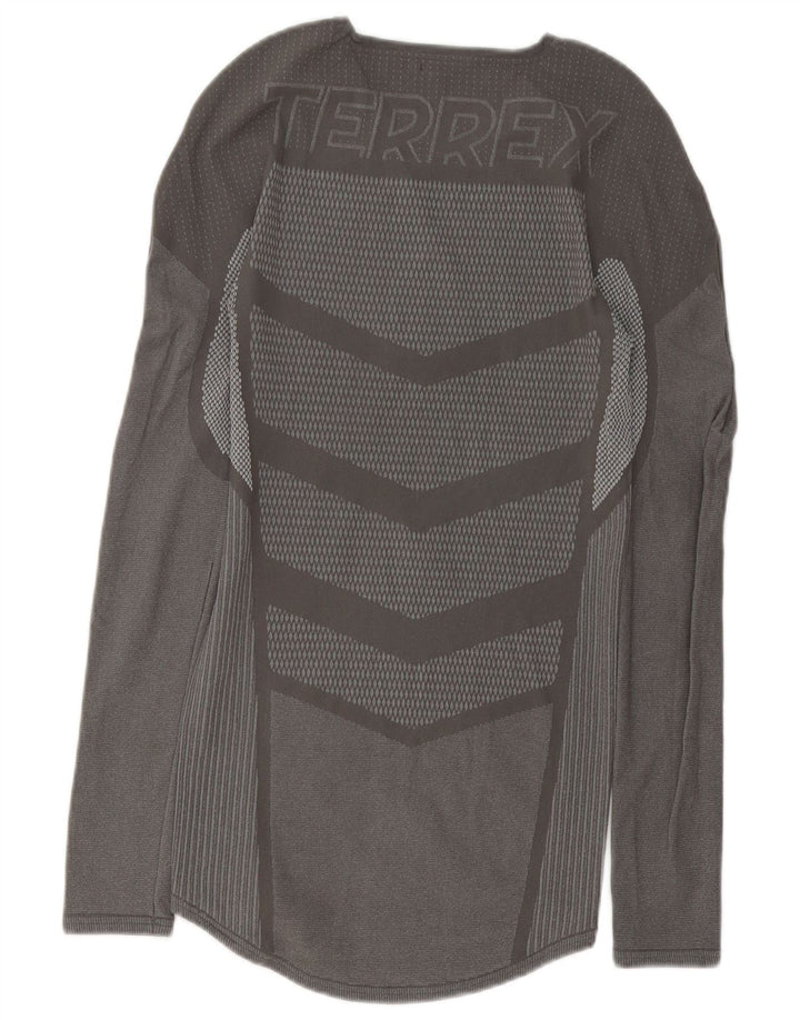 Adidas Terrex Graphic Top cu mânecă lungă, gri mediu, poliester geometric