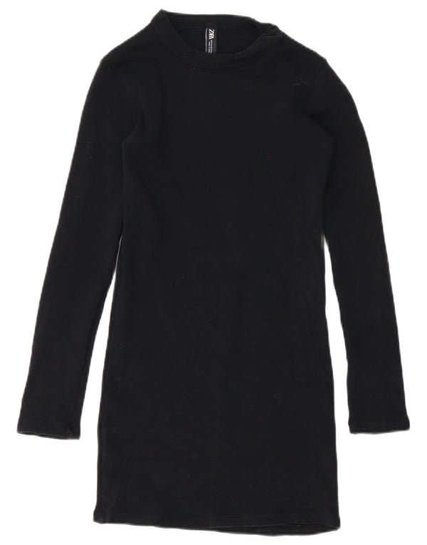 Rochie tricou cu mânecă lungă pentru femei Zara UK 10 Bumbac negru mic