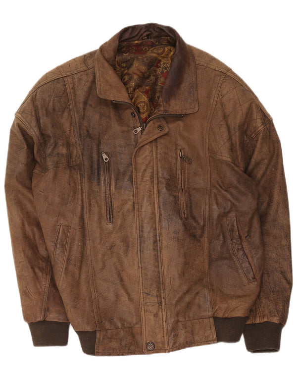 Jachetă Bomber din piele vintage pentru bărbați IT 54 2XL maro