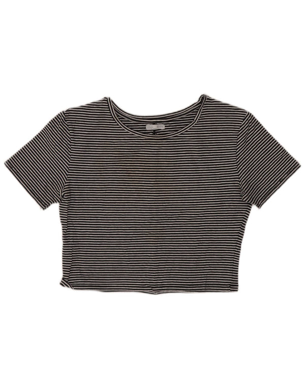 Tricou Crop pentru femei Zara UK 14 mare bumbac cu dungi negre