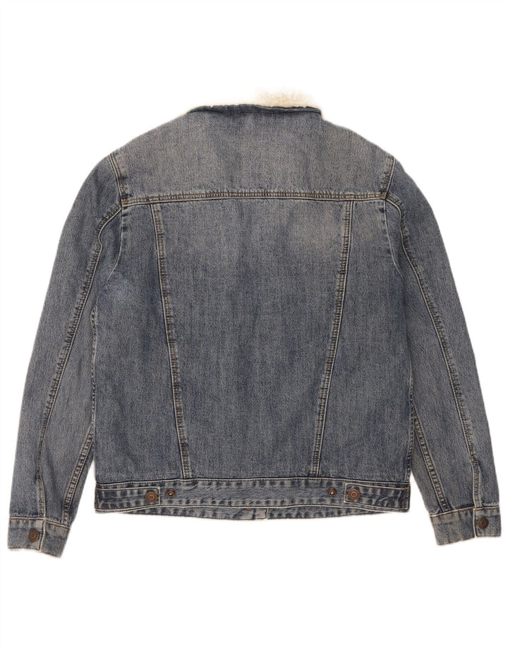 Topshop Jachetă de blugi Sherpa pentru femei UK 8 Small Blue Bumbac