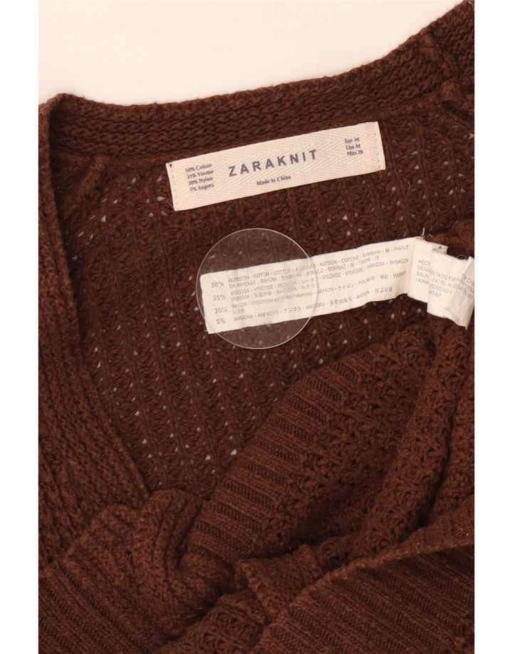 Pulover cardigan pentru femei Zara UK 12, bumbac maro mediu