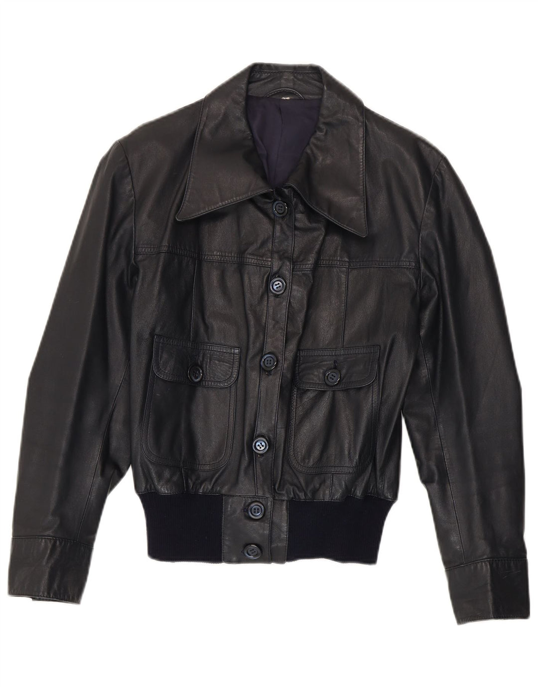 Jachetă Bomber din piele vintage pentru femei UK 14 Medium bleumarin din piele