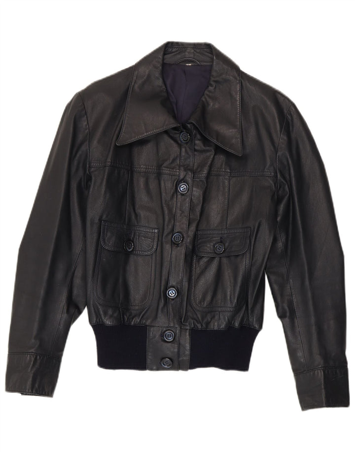 Jachetă Bomber din piele vintage pentru femei UK 14 Medium bleumarin din piele